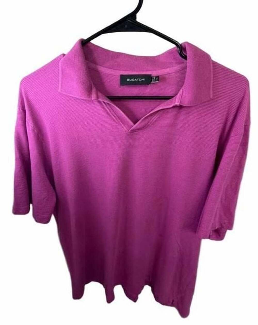 Bugatchi Polo Shirt Mens L Pink Iris Cotton Linen Knit Portugal Johnny Collar
